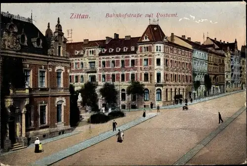 Ak Zittau in der Oberlausitz, Bahnhofstraße mit Postamt