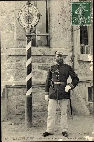 Ak Col de la Schlucht, Gendarme Allemand au Poteau Frontiere