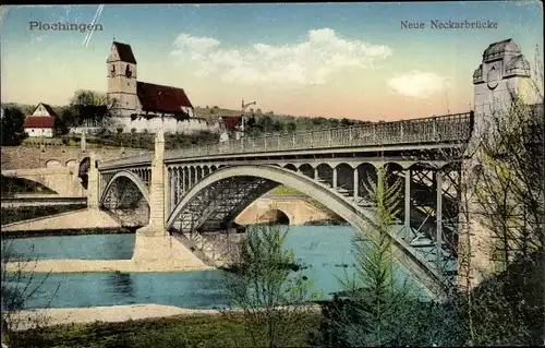 Ak Plochingen im Kreis Esslingen, Neue Neckarbrücke, Kirche