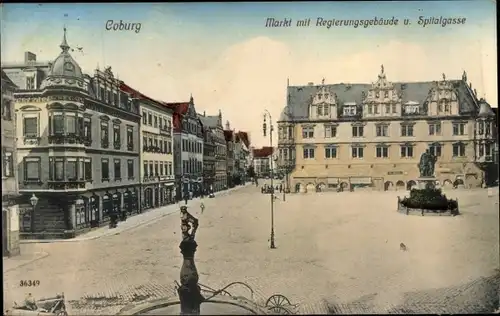 Ak Coburg in Oberfranken, Markt, Regierungsgebäude, Spitalgasse