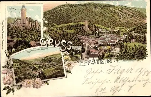 Litho Eppstein im Taunus, Ruine, Panorama vom Staufen