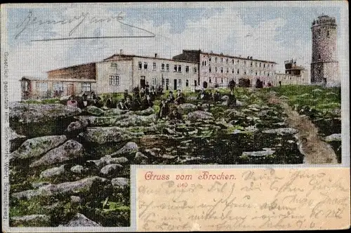 Ak Brocken Nationalpark Harz, Brockenhaus, Seidenimitatkarte