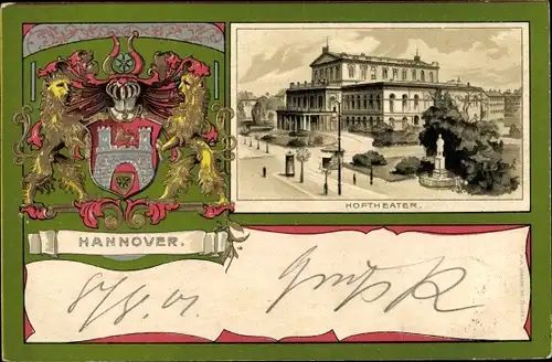 Präge Wappen Passepartout Litho Hannover in Niedersachsen, Hoftheater