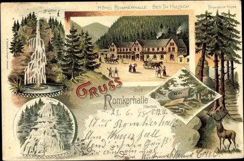 Litho Oker Goslar am Harz, Hotel Romkerhalle, Inh. Th. Hulsch, Feigenbaumklippe
