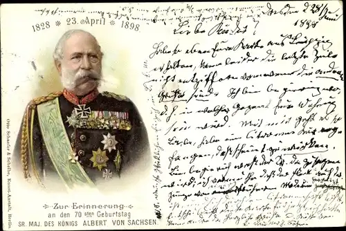Litho König Albert von Sachsen, 70. Geburtstag 1898