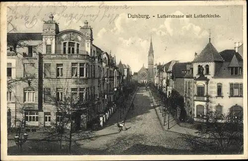 Ak Duisburg im Ruhrgebiet, Lutherstraße, Lutherkirche