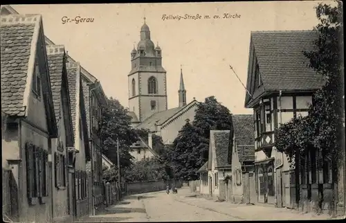 Ak Groß Gerau in Hessen, Hellwigstraße, Kirche