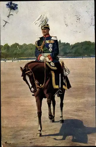 Künstler Ak König Friedrich August III. von Sachsen, Pferd, Stengel