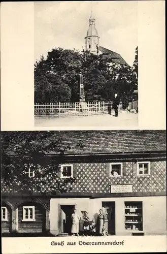 Ak Obercunnersdorf Kottmar in der Oberlausitz, Kirche, Brot und Feinbäckerei