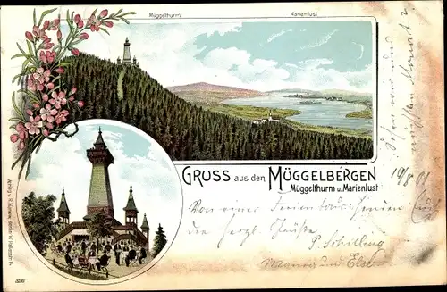 Litho Berlin Köpenick, Müggelsee, Müggelberge, Müggelturm, Marienlust