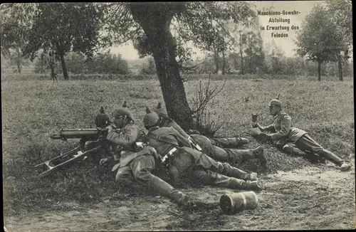 Ak Deutsche Soldaten im I. WK, Maschinengewehr Abteilung in Erwartung des Feindes