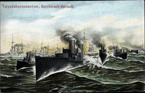 Ak Deutsche Kriegsschiffe, Torpedobootsmanöver, Durchbruch Versuch