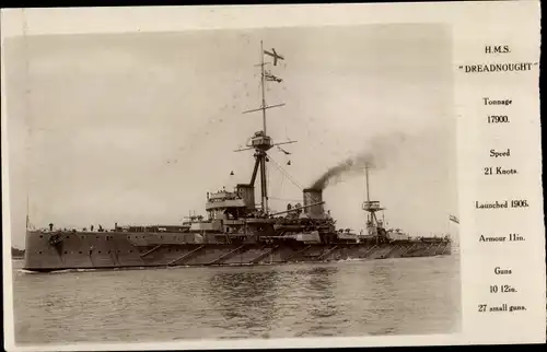 Ak Britisches Kriegsschiff HMS Dreadnought, 17900 BRT