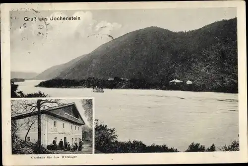 Ak Jochenstein Gottsdorf Untergriesbach Niederbayern, Flusspartie, Gasthaus Jos. Würzinger