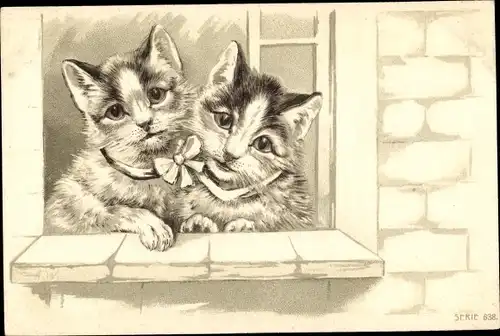 Präge Ak Zwei Katzen am Fenster