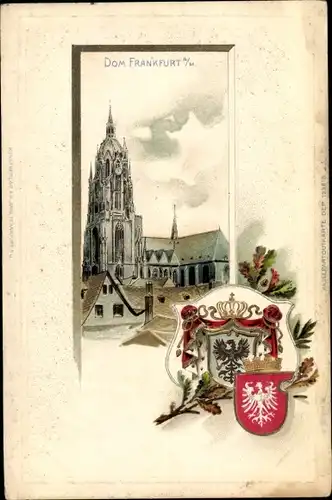 Präge Wappen Passepartout Litho Frankfurt am Main, Dom