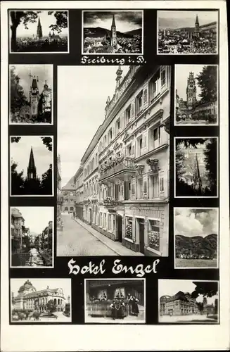 Ak Freiburg im Breisgau, Hotel Engel, Kirchtürme, Panorama, Gebäude