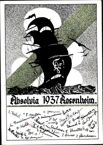 Studentika Ak Rosenheim Oberbayern, Absolvia 1937, Segelschiff