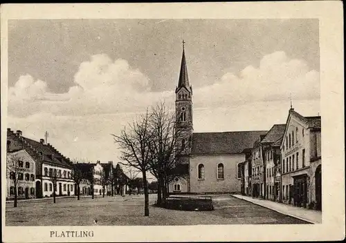 Ak Plattling in Niederbayern, Marktplatz, Kirche, Geschäfte