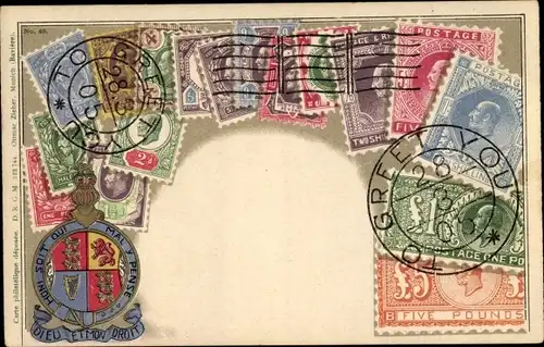 Präge Briefmarken Ak United Kingdom, Wappen, Ottmar Zieher