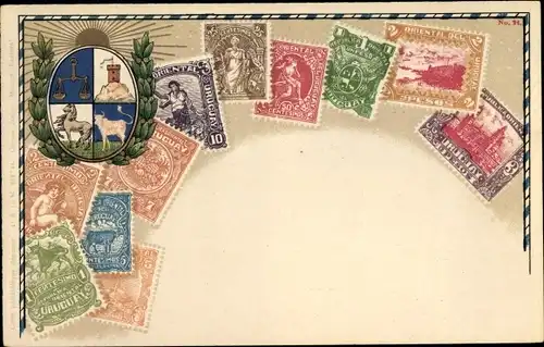 Präge Briefmarken Ak Oriental del Uruguay, Wappen, Ottmar Zieher