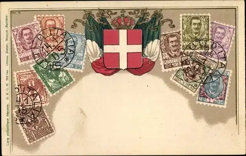 Präge Briefmarken Ak Poste Italiane, Italien, Wappen, Ottmar Zieher