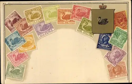Präge Briefmarken Ak Western Australia, Wappen, Ottmar Zieher