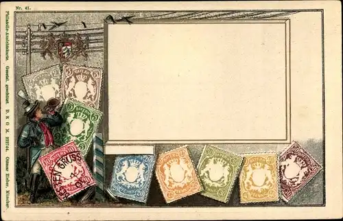 Präge Briefmarken Ak Bayern, Wappen, Ottmar Zieher