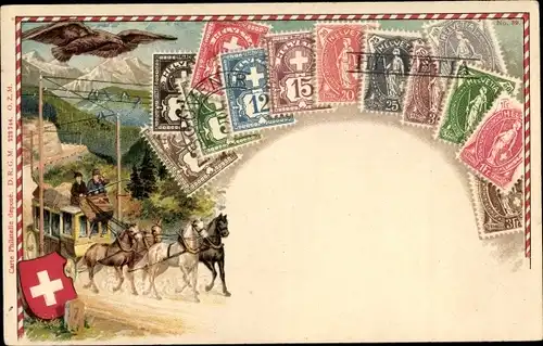 Präge Briefmarken Ak Helvetia, Schweiz, Wappen, Ottmar Zieher