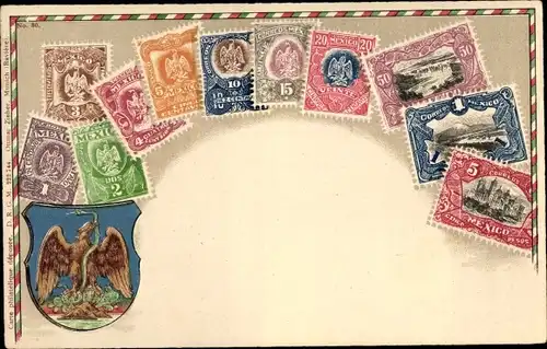 Präge Briefmarken Ak Mexiko, Mexico, Wappen, Ottmar Zieher