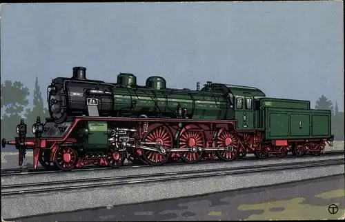 Künstler Ak Deutsche Eisenbahn, 2C Dreizylinder Heißdampf Schnellzuglokomotive, S 10 2