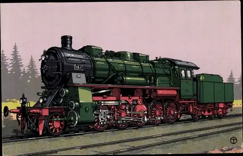Künstler Ak Deutsche Eisenbahn, 1 E Dreizylinder Heißdampf Güterzuglokomotive, Hanomag
