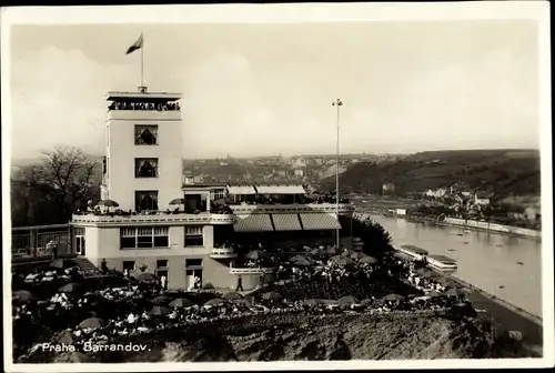 Ak Praha Prag Barrandov Tschechien, Panorama vom Ort, Gasthaus mit Aussichtsturm