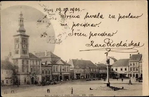 Ak Slaný Schlan Mittelböhmen, Namesti, Marktplatz, Rathaus