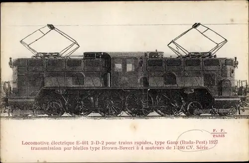 Ak Ungarische Elektrische Eisenbahn E 401, 2-D-2, Buda Pest 1927, 1100 PS