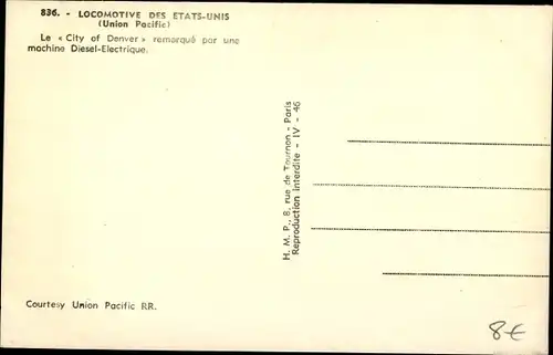 Ak Union Pacific Locomotive, City of Denver, Amerikanische Eisenbahn
