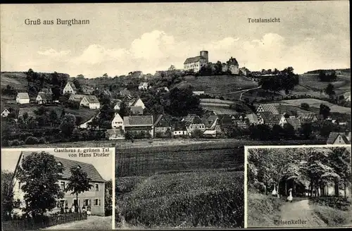 Ak Burgthann im Nürnberger Land, Totalansicht, Gasthaus zum grünen Tal, Felsenkeller