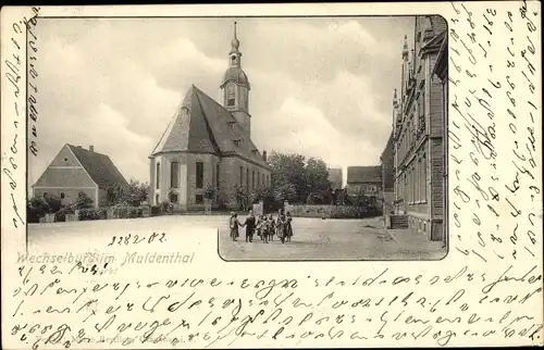 Passepartout Ak Wechselburg in Sachsen, Partie an der Kirche