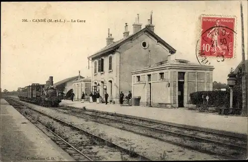 Ak Cande Maine et Loire, La Gare, Eisenbahn