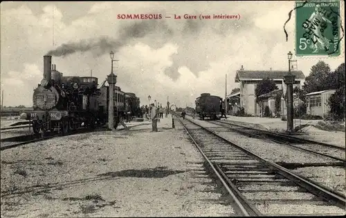 Ak Sommesous Marne, La Gare, Eisenbahn