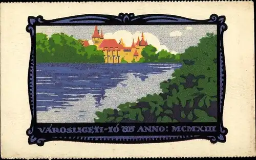 Relief Passepartout Ak Budapest Ungarn, Teich im Stadtwäldchen