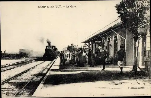 Ak Mailly le Camp Aube, La Gare, Eisenbahn