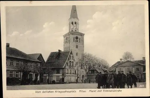 Ak Jelgava Mitau Lettland, Markt mit Trinitatiskirche