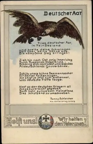 Gedicht Ak Deutscher Aar, Wohlfahrtskarte, Reichsadler