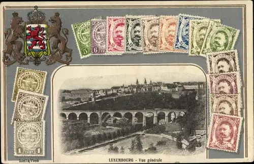 Präge Wappen Briefmarken Ak Luxemburg Luxembourg, Vue generale
