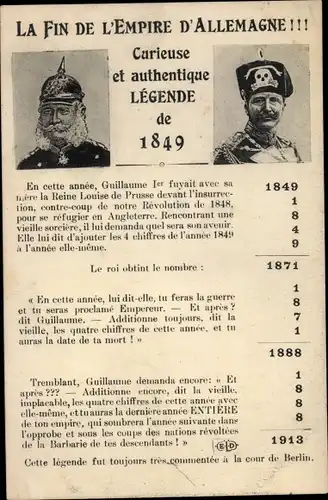 Ak La Fin de L'Empire d'Allemagne, Kaiser Franz Joseph II., Kaiser Wilhelm II., Husar