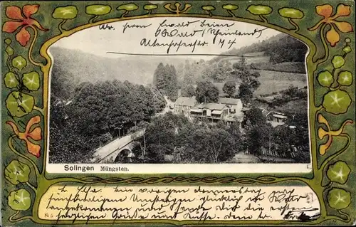 Jugendstil Passepartout Ak Müngsten an der Wupper Wuppertal, Teilansicht der Ortschaft