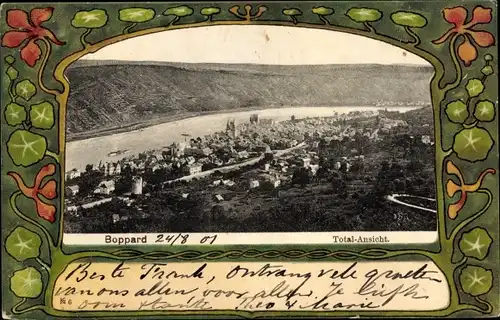 Jugendstil Passepartout Ak Boppard am Rhein, Totalansicht