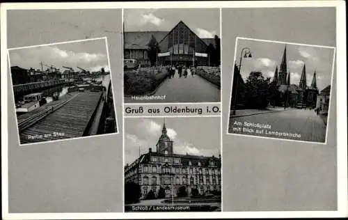 Ak Oldenburg im Großherzogtum Oldenburg, Hauptbahnhof, Stau, Schlossplatz, Lambertikirche, Schloss