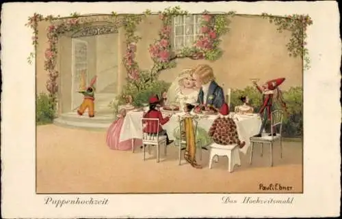 Künstler Ak Ebner, Pauli, Puppenhochzeit, Das Hochzeitsmahl